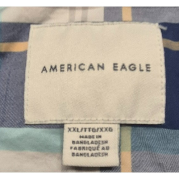 American‎ Eagle men's blue/white/tan plaid long sleeve button up shirt sz XXL - Picture 2 of 12